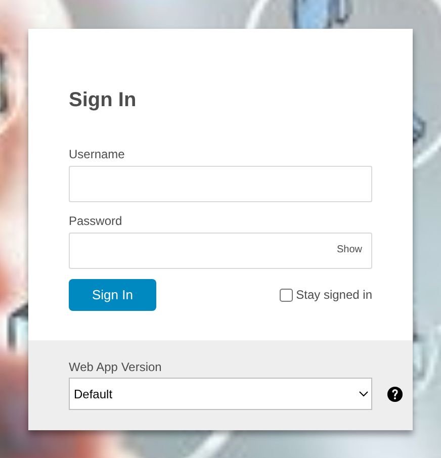 Anmeldeseite des Webmails mit den Feldern Username und Password sowie der Auswahl der Web App Version